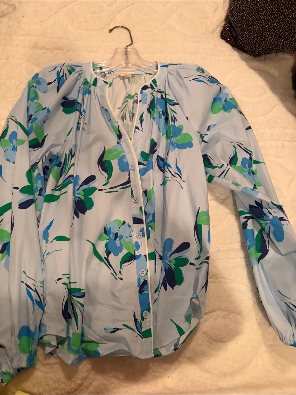 Shoshanna Light Blue Floral Button-Front Blouse